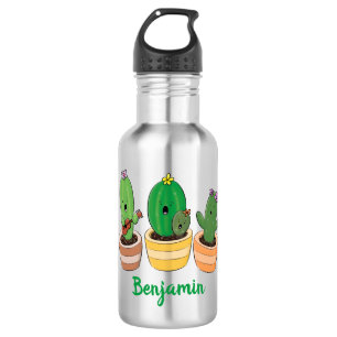 Niedliche Kaktus-Trio-Cartoon-Darstellung Edelstahlflasche