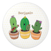 Niedliche Kaktus-Trio-Cartoon-Darstellung Keramikknauf (Vorderseite)