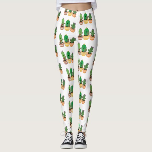 Niedliche Kaktus-Trio-Cartoon-Darstellung Leggings (Vorderseite)