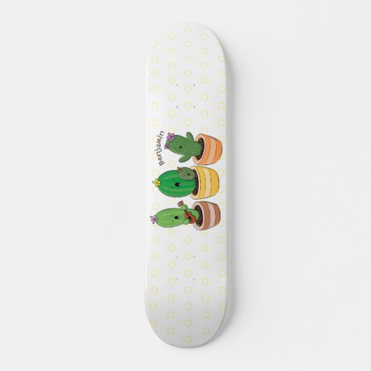 Niedliche Kaktus-Trio-Cartoon-Darstellung Skateboard (Vorne)