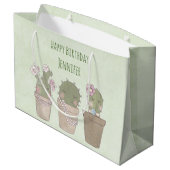 Niedliche Kaktus Trio Tragejüte Geburtstag Große Geschenktüte (Rückseite Schrägansicht)