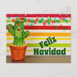 Niedliche Kaktus und Festlichter Feliz Navidad Feiertagspostkarte