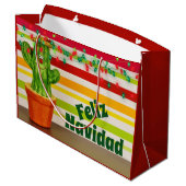 Niedliche Kaktus und Urlaubsleuchten Feliz Navidad Große Geschenktüte (Rückseite Schrägansicht)