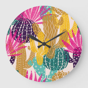 Niedliche Kaktus Vintag Nahtlose Illustration. Große Wanduhr