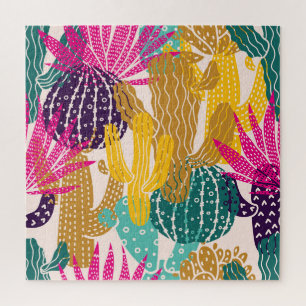 Niedliche Kaktus Vintag Nahtlose Illustration. Puzzle