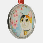 Niedliche Kaliko-Katze mit rosa BlumenWatercolor Ornament Aus Metall (Rechts)