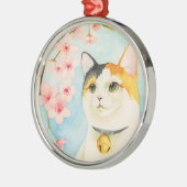 Niedliche Kaliko-Katze mit rosa BlumenWatercolor Ornament Aus Metall (Links)