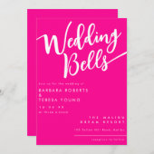 Niedliche Kalligrafie-Hochzeit mit heißen rosa Glo Einladung (Vorne/Hinten)