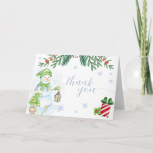 Niedliche Kälte draußen Floraler Schneemann Baby S Dankeskarte