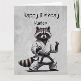 Niedliche Kampfkunst Raccoon Custom Geburtstag Karte