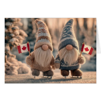 Niedliche kanadische Gnomes Ice Skaten in Snowy Wi