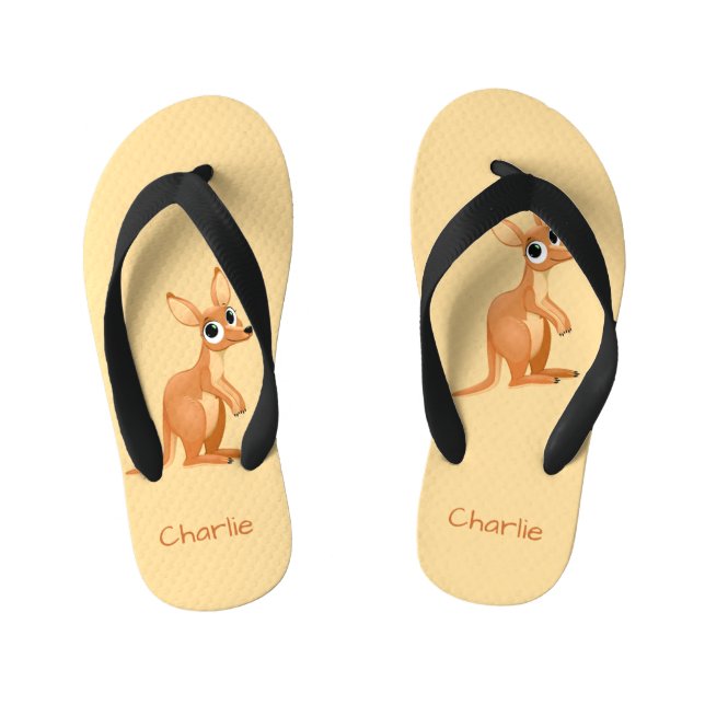 Niedliche Kangaroo individuelle Name Flip Flops Kinderbadesandalen (Fußbett)