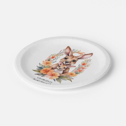 Niedliche Kangaroo Kinderdusche Pappteller (Schrägansicht)