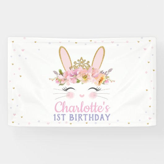 Niedliche Kaninchen-Babydusche Geburtstag Hintergr Banner (Horizontal)