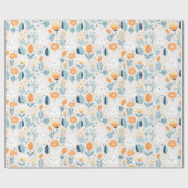 Niedliche Kaninchen Frühling Blau und Orangenpaste Geschenkpapier (Flach)