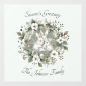 Niedliche Kaninchen im blumigen Winterkranz Fensteraufkleber (Blatt)