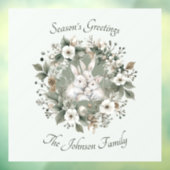 Niedliche Kaninchen im blumigen Winterkranz Fensteraufkleber (Blatt 3)