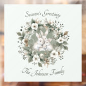 Niedliche Kaninchen im blumigen Winterkranz Fensteraufkleber (Blatt 2)