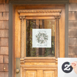 Niedliche Kaninchen im blumigen Winterkranz Fensteraufkleber
