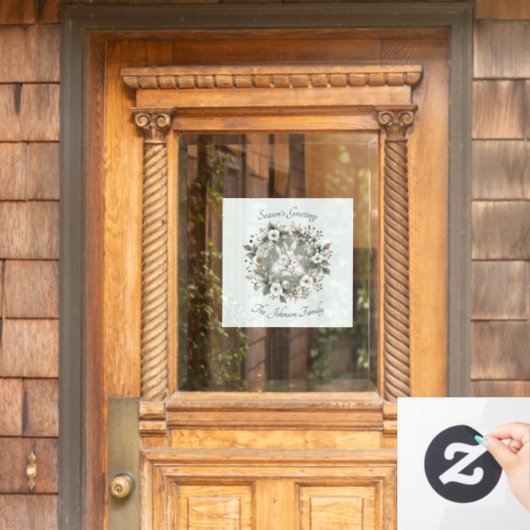 Niedliche Kaninchen im blumigen Winterkranz Fensteraufkleber (Haustür)