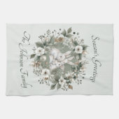 Niedliche Kaninchen im blumigen Winterkranz Geschirrtuch (Horizontal)