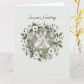 Niedliche Kaninchen im blumigen Winterkranz Karte (Gelbe Blume)