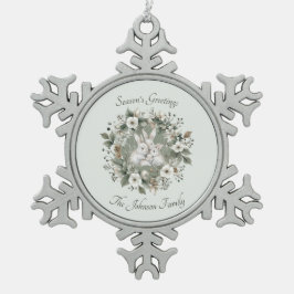 Niedliche Kaninchen im blumigen Winterkranz Schneeflocken Zinn-Ornament