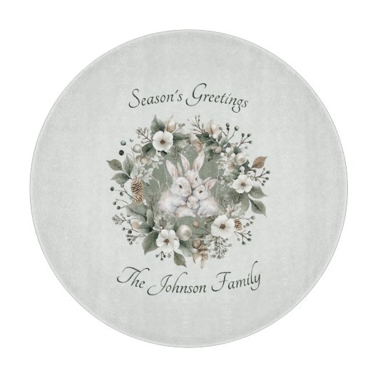 Niedliche Kaninchen im blumigen Winterkranz Schneidebrett (Vorderseite)