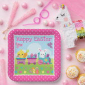 Niedliche Kaninchen-, Küken- und Schokoladeneier O Pappteller (Party)