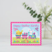 Niedliche Kaninchen-, Küken- und Schokoladeneier O Postkarte (Stehend Vorderseite)