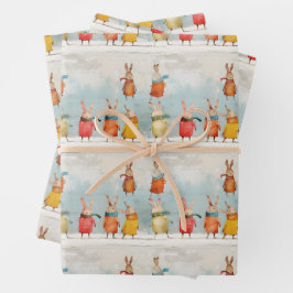 Niedliche Kaninchen spielen im Schnee Geschenkpapier Set
