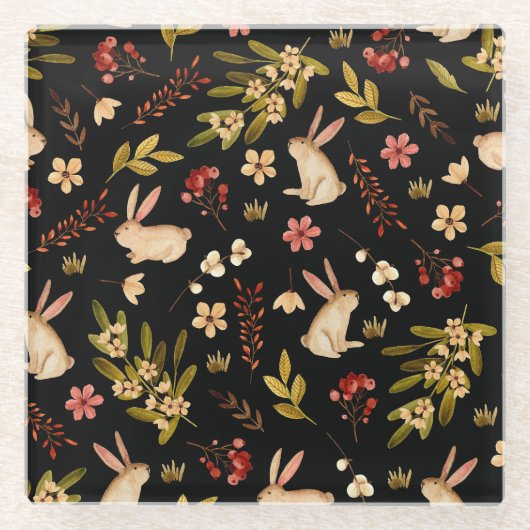 Niedliche Kaninchen: Wasserfarben, handGezeichnet  Glasuntersetzer (Vorderseite)