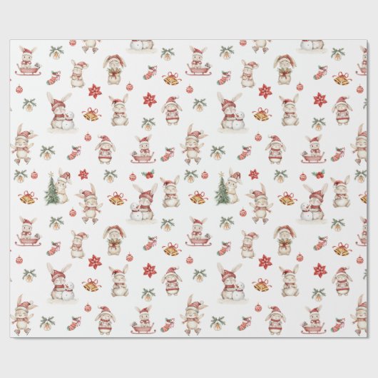 Niedliche Kaninchen Winter Wunderland Geschenkpapier (Flach)