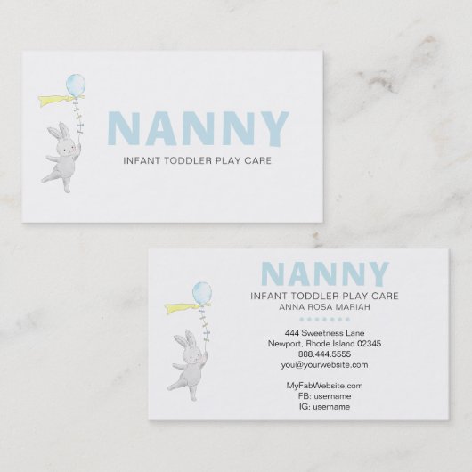 *~* Niedliche Kaninchenballon-Kanone Visitenkarte (Vorne/Hinten)