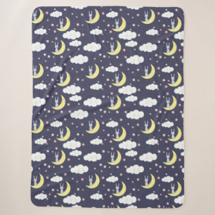Niedliche Kaninchenbänder auf dem Mond mit Wolken, Sherpadecke