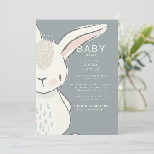 Niedliche Kaninchendusche Einladung (Stehend Vorderseite)