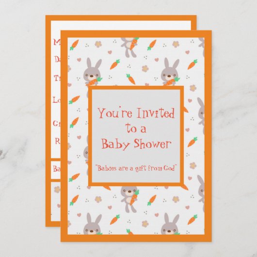 Niedliche Kaninchendusche Orange Boy Girl Einladung (Vorne/Hinten)