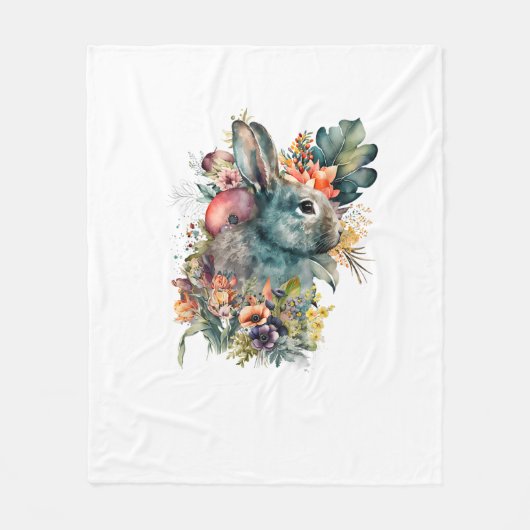 Niedliche Kaninchenfarbe mit Blume Fleecedecke (Vorderseite)