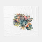 Niedliche Kaninchenfarbe mit Blume Fleecedecke (Vorderseite (Horizontal))