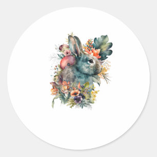 Niedliche Kaninchenfarbe mit Blume Runder Aufkleber