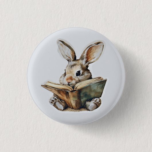 Niedliche Kaninchenlesekinder Button (Vorderseite)