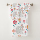 Niedliche Kaninchenmutter und Hase, Muster der Blu Badhandtuch Set (Insitu)