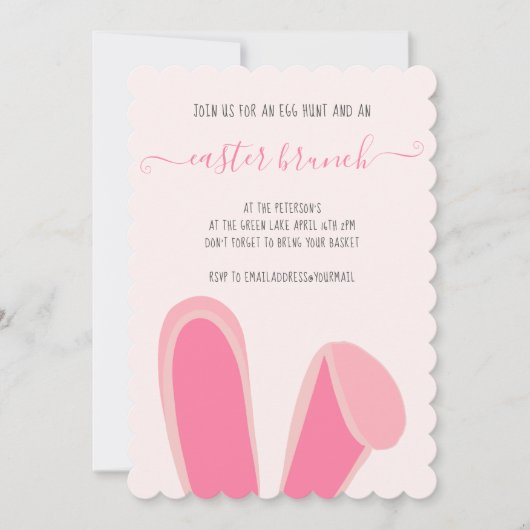 Niedliche Kaninchenohren Rosa Osterbrunch Ei Jagd Einladung (Vorderseite)