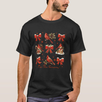 Niedliche Kardinäle Weihnachts Coquette Bow Kardin T-Shirt