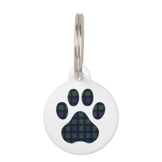 Niedliche Karierte Dog Paw Print Round Pet Tag Haustiermarke