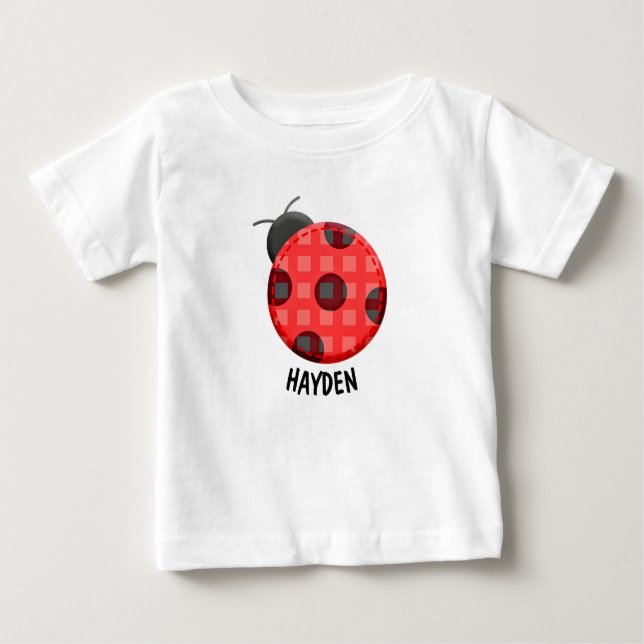 Niedliche Karierte Red Ladybug Personalisiert Baby T-shirt (Vorderseite)