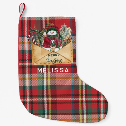 Niedliche Karierte rustikale Skriptferien Personal Kleiner Weihnachtsstrumpf (Vorderseite)