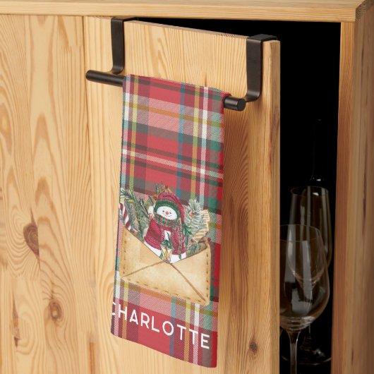 Niedliche Karierte Rustikale Weihnachtsfeiertage C Geschirrtuch (Drittel gefaltet)