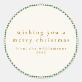 Niedliche Karierte Weihnachtswünsche Runder Aufkleber (Vorderseite)