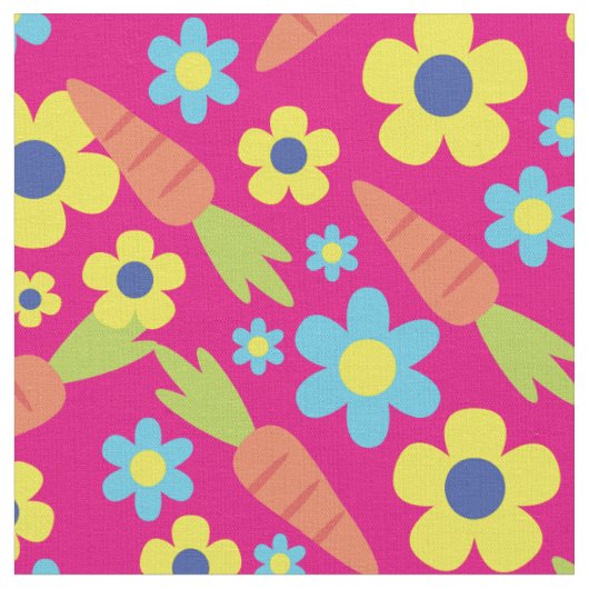 Niedliche Karotten und Blume Frühjahr Ostern Stoff (Nahaufnahme)